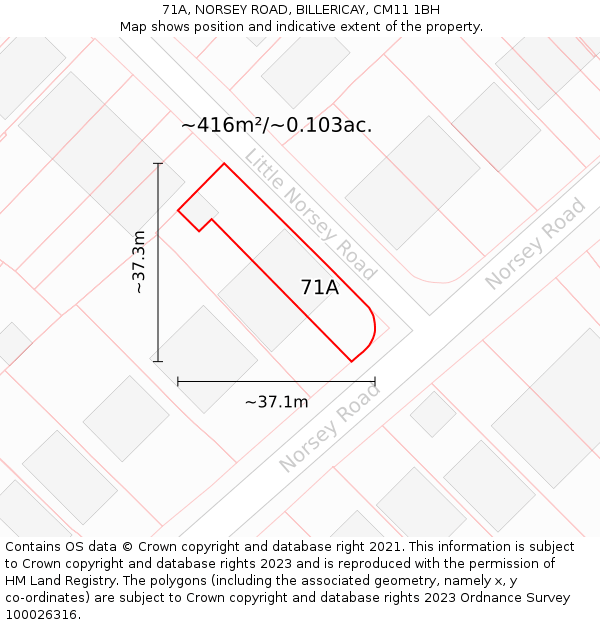 71A, NORSEY ROAD, BILLERICAY, CM11 1BH: Plot and title map