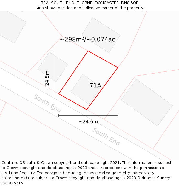 71A, SOUTH END, THORNE, DONCASTER, DN8 5QP: Plot and title map