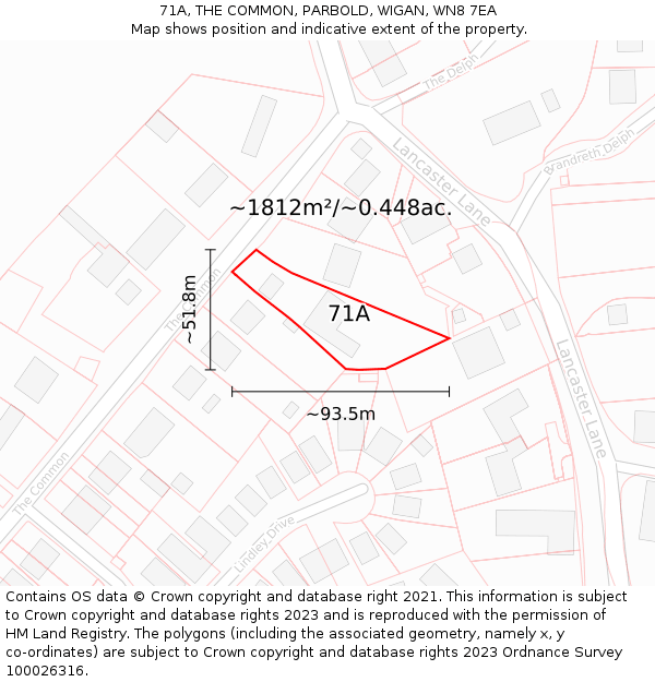 71A, THE COMMON, PARBOLD, WIGAN, WN8 7EA: Plot and title map