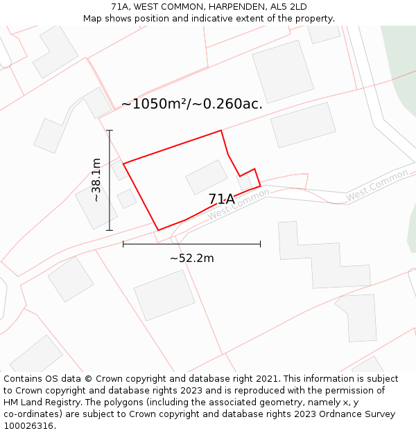 71A, WEST COMMON, HARPENDEN, AL5 2LD: Plot and title map
