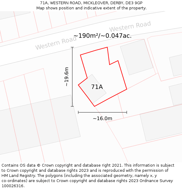 71A, WESTERN ROAD, MICKLEOVER, DERBY, DE3 9GP: Plot and title map