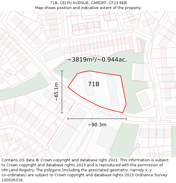 71B, CELYN AVENUE, CARDIFF, CF23 6EB: Plot and title map