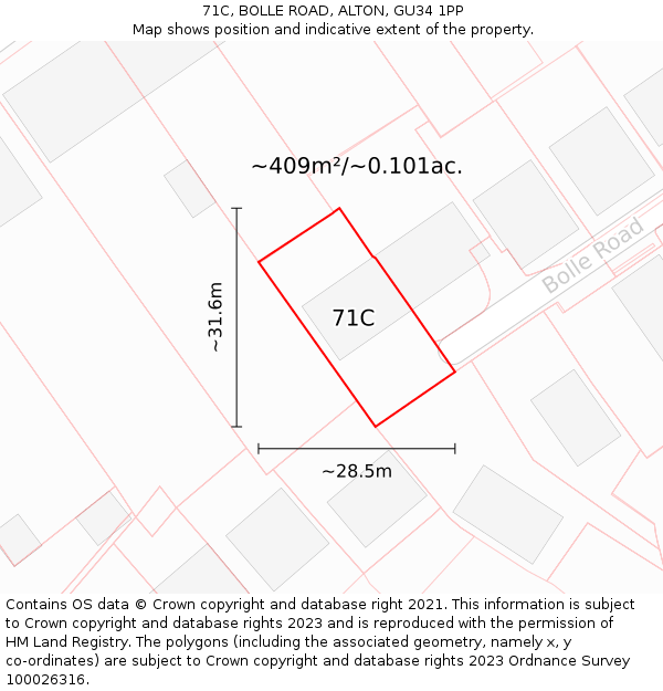 71C, BOLLE ROAD, ALTON, GU34 1PP: Plot and title map