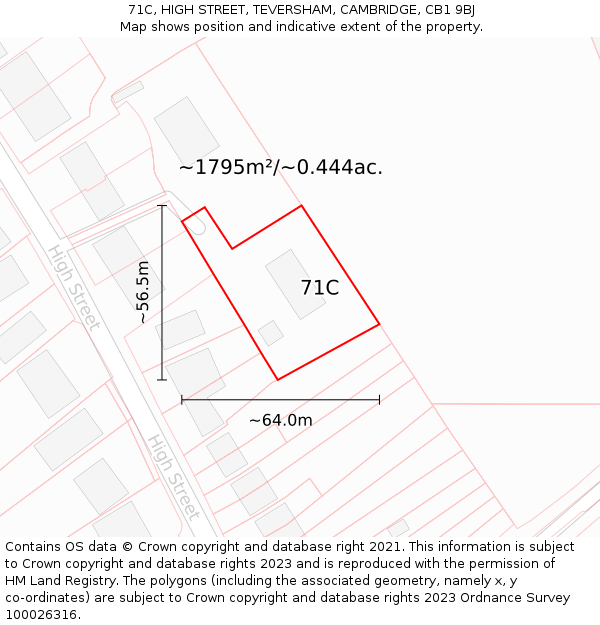 71C, HIGH STREET, TEVERSHAM, CAMBRIDGE, CB1 9BJ: Plot and title map