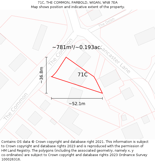 71C, THE COMMON, PARBOLD, WIGAN, WN8 7EA: Plot and title map
