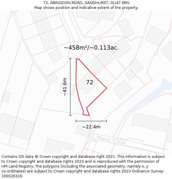 72, ABINGDON ROAD, SANDHURST, GU47 9RN: Plot and title map