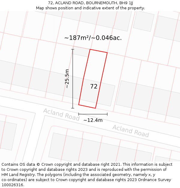 72, ACLAND ROAD, BOURNEMOUTH, BH9 1JJ: Plot and title map
