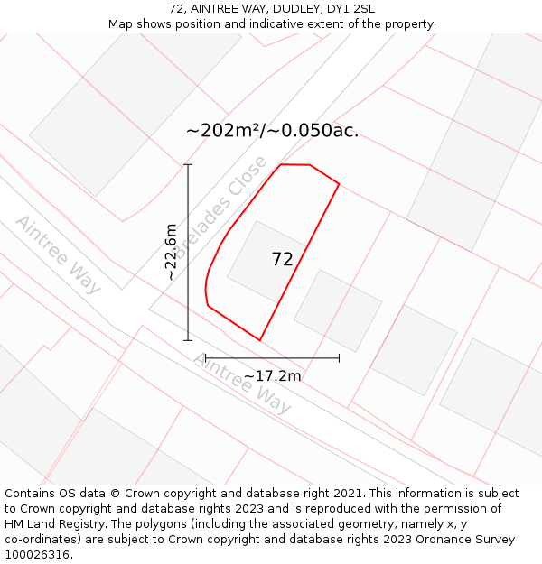 72, AINTREE WAY, DUDLEY, DY1 2SL: Plot and title map