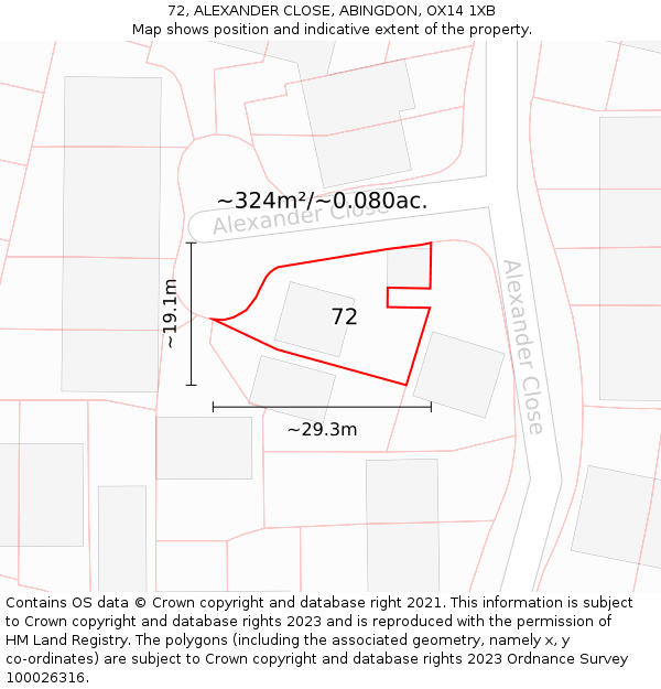 72, ALEXANDER CLOSE, ABINGDON, OX14 1XB: Plot and title map