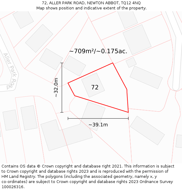 72, ALLER PARK ROAD, NEWTON ABBOT, TQ12 4NQ: Plot and title map