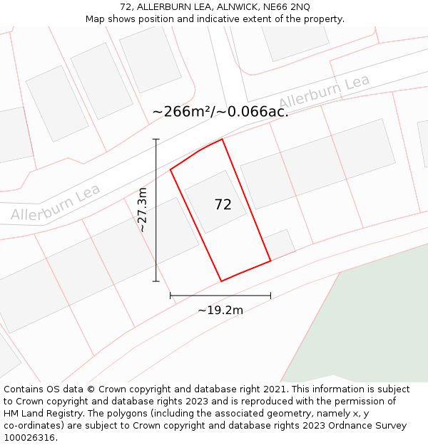 72, ALLERBURN LEA, ALNWICK, NE66 2NQ: Plot and title map