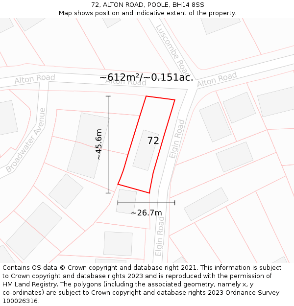 72, ALTON ROAD, POOLE, BH14 8SS: Plot and title map