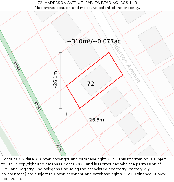 72, ANDERSON AVENUE, EARLEY, READING, RG6 1HB: Plot and title map