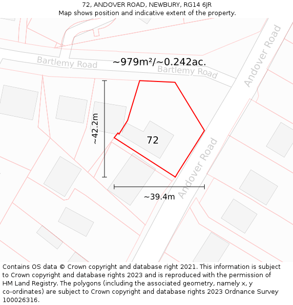 72, ANDOVER ROAD, NEWBURY, RG14 6JR: Plot and title map
