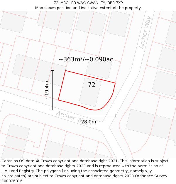 72, ARCHER WAY, SWANLEY, BR8 7XP: Plot and title map