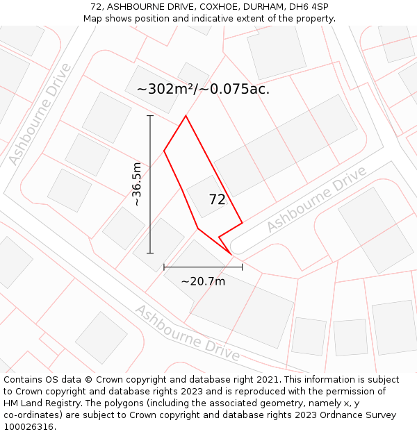 72, ASHBOURNE DRIVE, COXHOE, DURHAM, DH6 4SP: Plot and title map