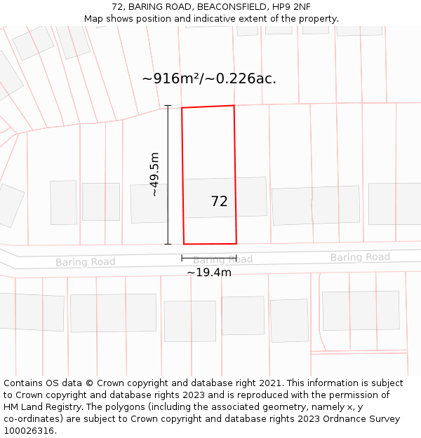 72, BARING ROAD, BEACONSFIELD, HP9 2NF: Plot and title map