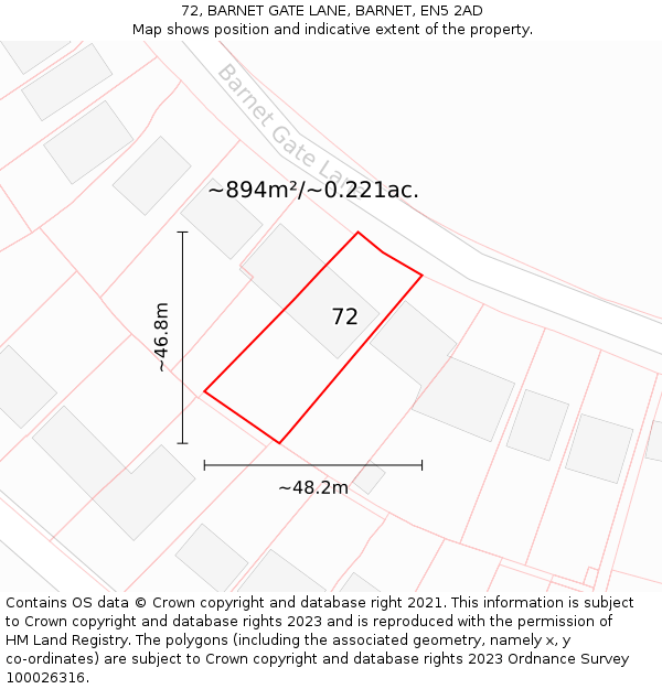72, BARNET GATE LANE, BARNET, EN5 2AD: Plot and title map