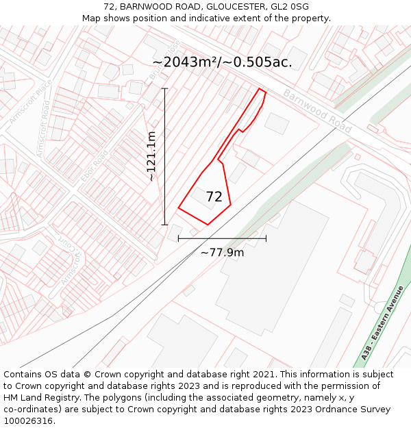 72, BARNWOOD ROAD, GLOUCESTER, GL2 0SG: Plot and title map