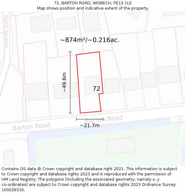 72, BARTON ROAD, WISBECH, PE13 1LE: Plot and title map