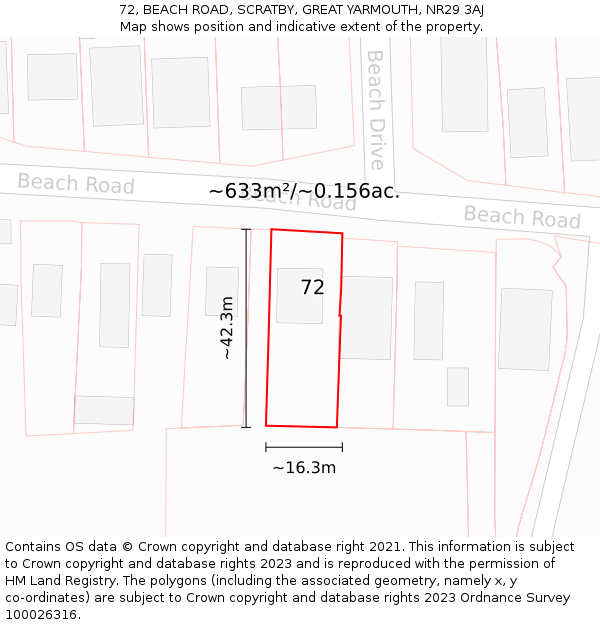72, BEACH ROAD, SCRATBY, GREAT YARMOUTH, NR29 3AJ: Plot and title map