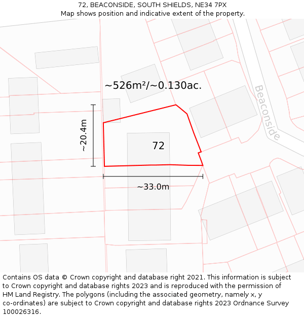 72, BEACONSIDE, SOUTH SHIELDS, NE34 7PX: Plot and title map