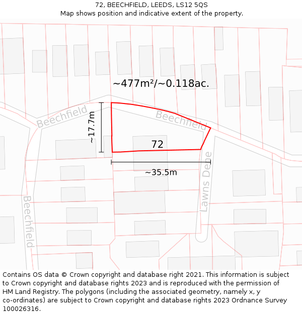 72, BEECHFIELD, LEEDS, LS12 5QS: Plot and title map