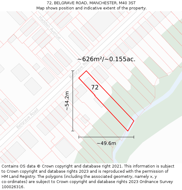 72, BELGRAVE ROAD, MANCHESTER, M40 3ST: Plot and title map