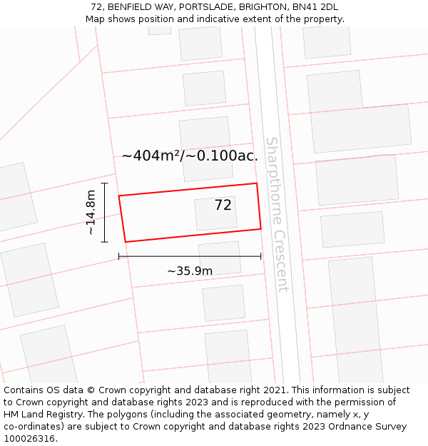 72, BENFIELD WAY, PORTSLADE, BRIGHTON, BN41 2DL: Plot and title map