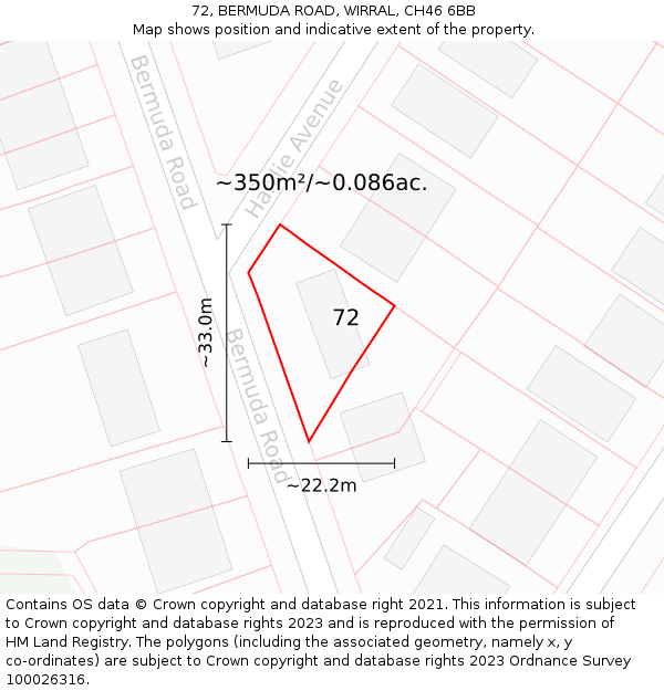 72, BERMUDA ROAD, WIRRAL, CH46 6BB: Plot and title map