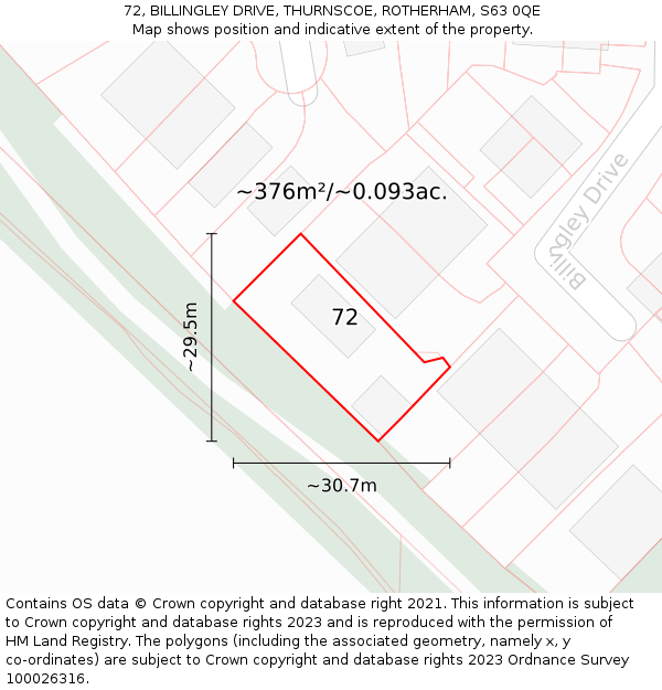72, BILLINGLEY DRIVE, THURNSCOE, ROTHERHAM, S63 0QE: Plot and title map