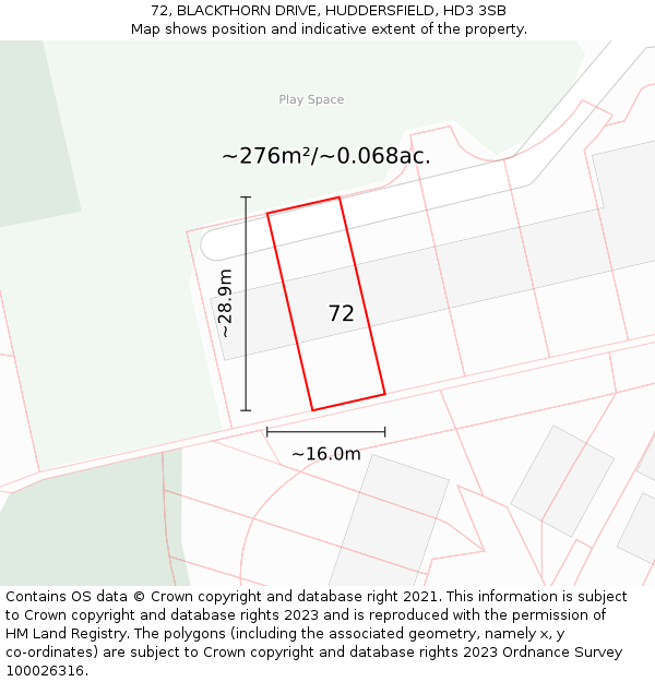 72, BLACKTHORN DRIVE, HUDDERSFIELD, HD3 3SB: Plot and title map