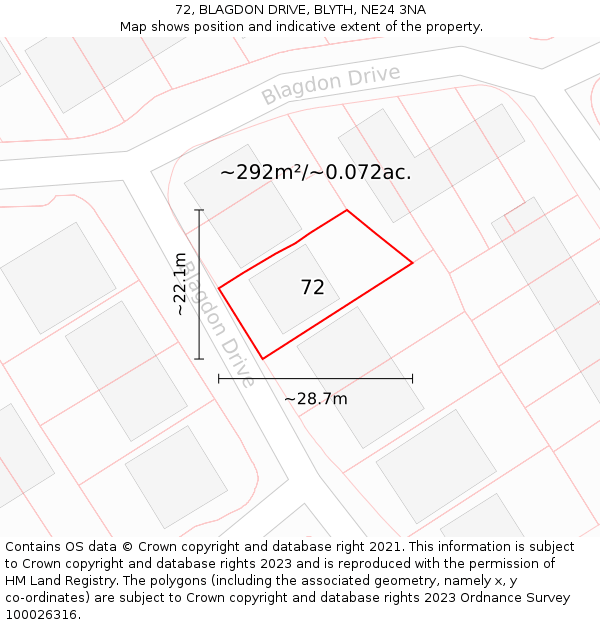 72, BLAGDON DRIVE, BLYTH, NE24 3NA: Plot and title map