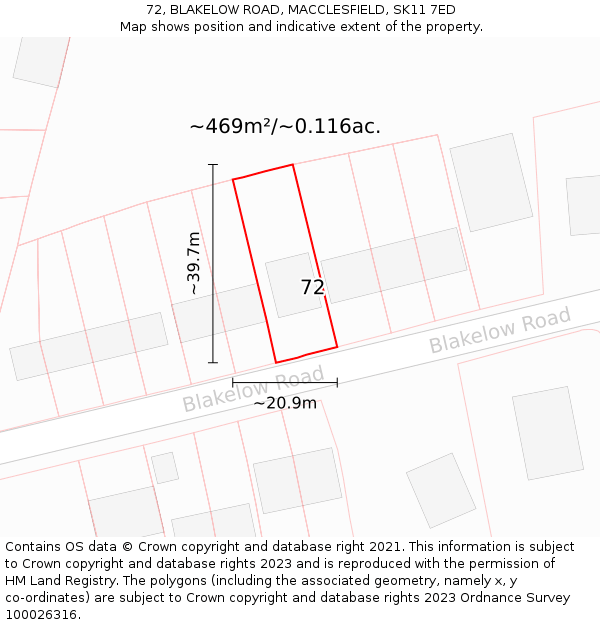 72, BLAKELOW ROAD, MACCLESFIELD, SK11 7ED: Plot and title map