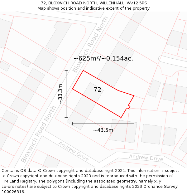 72, BLOXWICH ROAD NORTH, WILLENHALL, WV12 5PS: Plot and title map