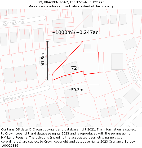 72, BRACKEN ROAD, FERNDOWN, BH22 9PF: Plot and title map