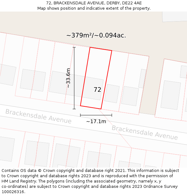 72, BRACKENSDALE AVENUE, DERBY, DE22 4AE: Plot and title map