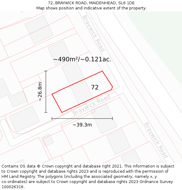 72, BRAYWICK ROAD, MAIDENHEAD, SL6 1DE: Plot and title map