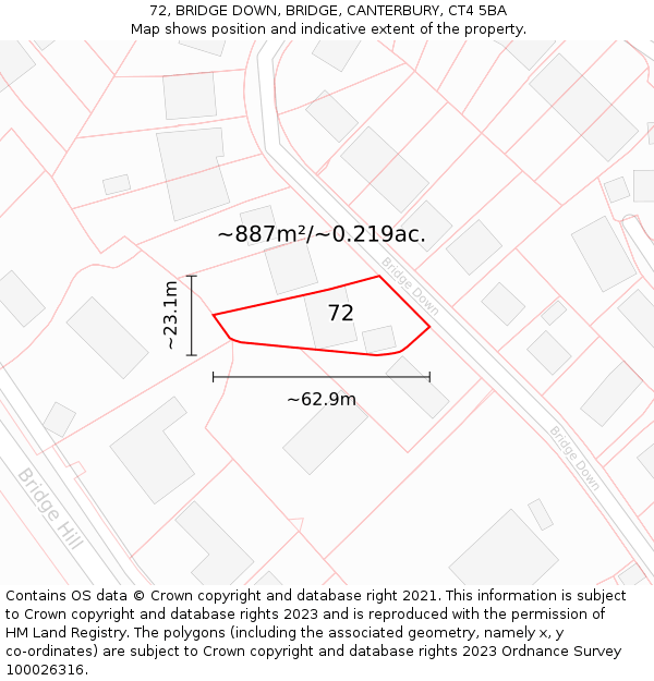 72, BRIDGE DOWN, BRIDGE, CANTERBURY, CT4 5BA: Plot and title map