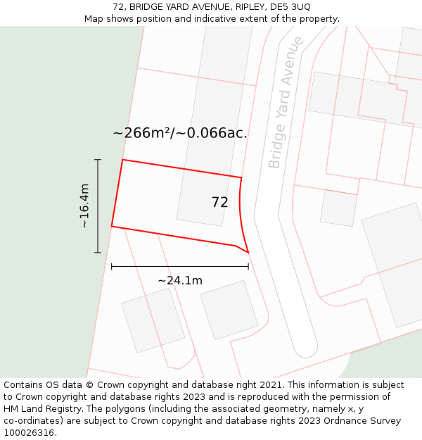 72, BRIDGE YARD AVENUE, RIPLEY, DE5 3UQ: Plot and title map