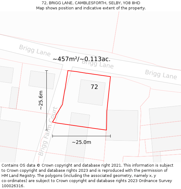 72, BRIGG LANE, CAMBLESFORTH, SELBY, YO8 8HD: Plot and title map