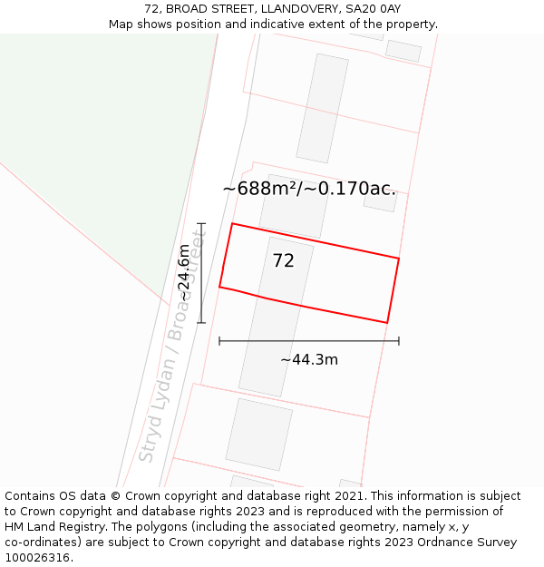 72, BROAD STREET, LLANDOVERY, SA20 0AY: Plot and title map