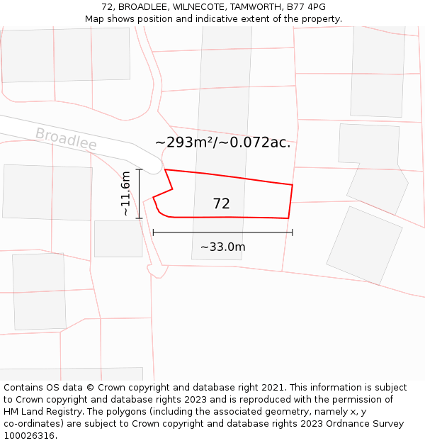 72, BROADLEE, WILNECOTE, TAMWORTH, B77 4PG: Plot and title map