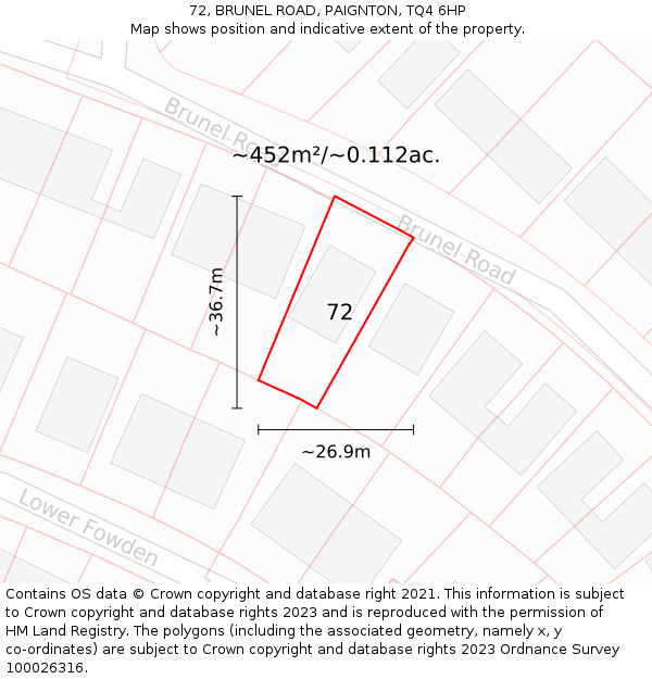 72, BRUNEL ROAD, PAIGNTON, TQ4 6HP: Plot and title map