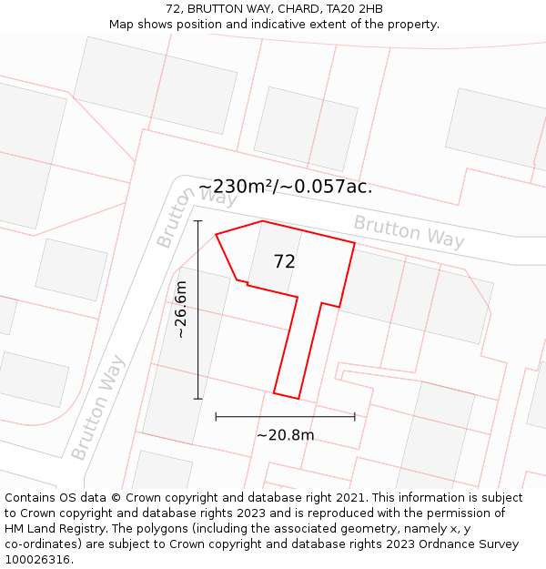 72, BRUTTON WAY, CHARD, TA20 2HB: Plot and title map