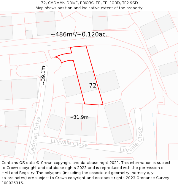 72, CADMAN DRIVE, PRIORSLEE, TELFORD, TF2 9SD: Plot and title map