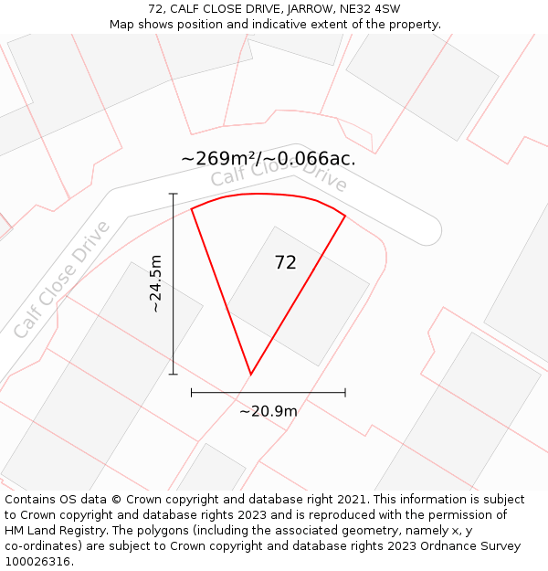72, CALF CLOSE DRIVE, JARROW, NE32 4SW: Plot and title map