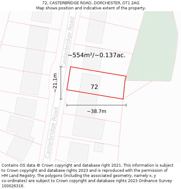 72, CASTERBRIDGE ROAD, DORCHESTER, DT1 2AG: Plot and title map