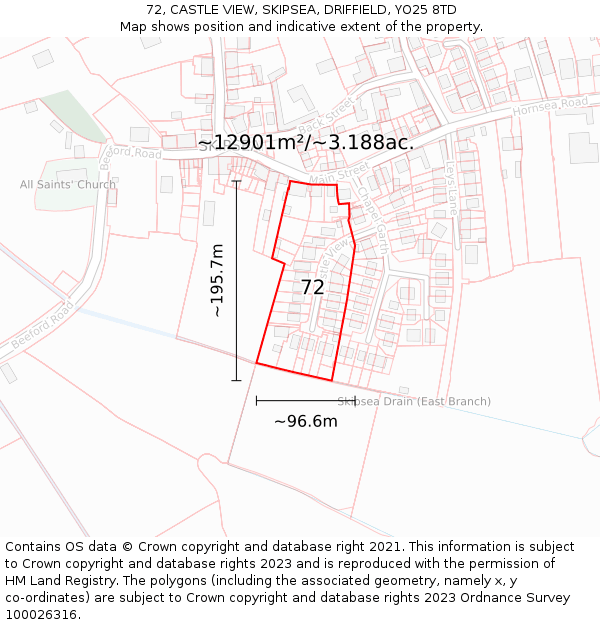 72, CASTLE VIEW, SKIPSEA, DRIFFIELD, YO25 8TD: Plot and title map