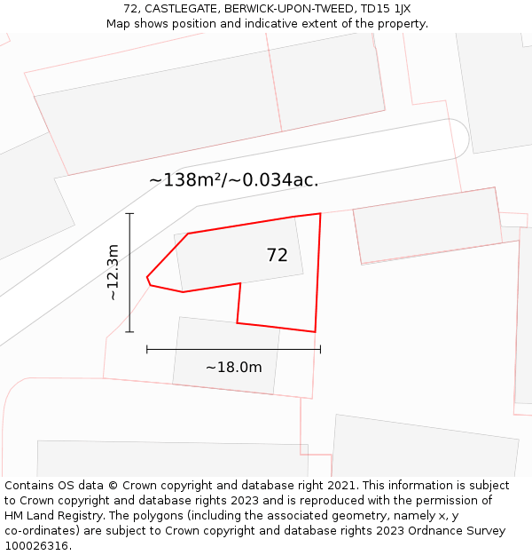 72, CASTLEGATE, BERWICK-UPON-TWEED, TD15 1JX: Plot and title map